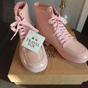 Travel Fox Pink Leather High-Top Sneakers